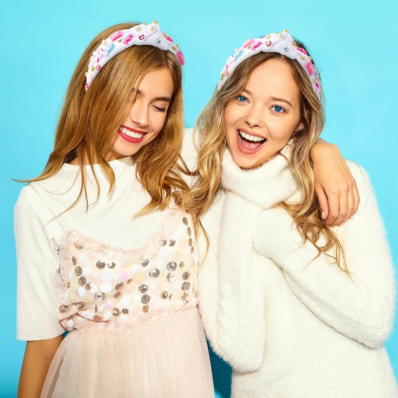 PANTIDE Candy Jeweled Knotted Headband - Christmas Sugar Lollipop Rhinestone Crystal Embellished Preppy Headband Wide Top Knot Fashion Hair Accessories Candyland Birthday Gift for Women Girls (White) - Image 5